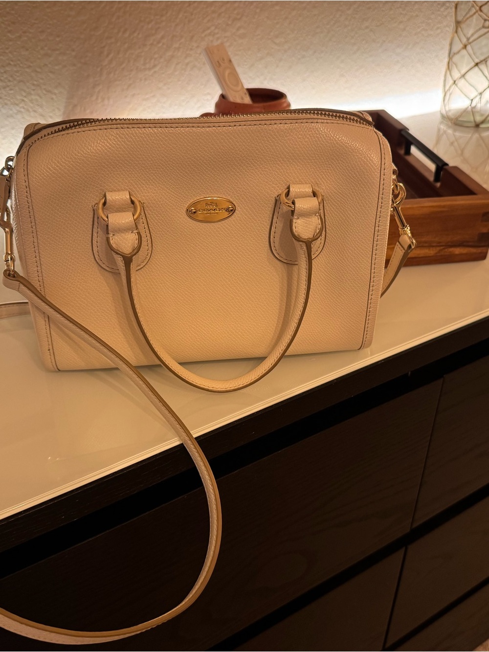 Coach Pebbled Leather Mini Bennett Satchel in Cream